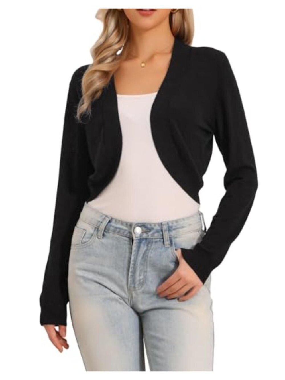 Cropped Cardigan Sweater Women Long Sleeve Open Front Knit Shrug